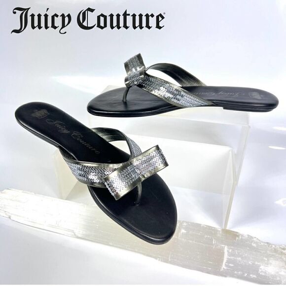 JUICY COUTURE Size 8.5 Flat Thong w Bow Gold Bottom - Picture 1 of 8